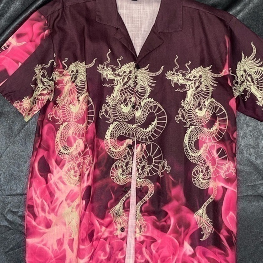 Dragon flame button shirt